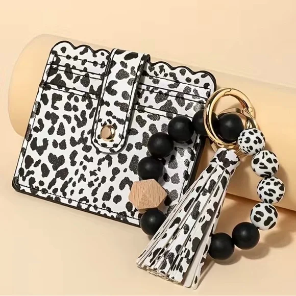 Brand New Black Leopard Tassel Silicone Bracelet Cardholder-Wallet Keychain - Picture 4 of 6